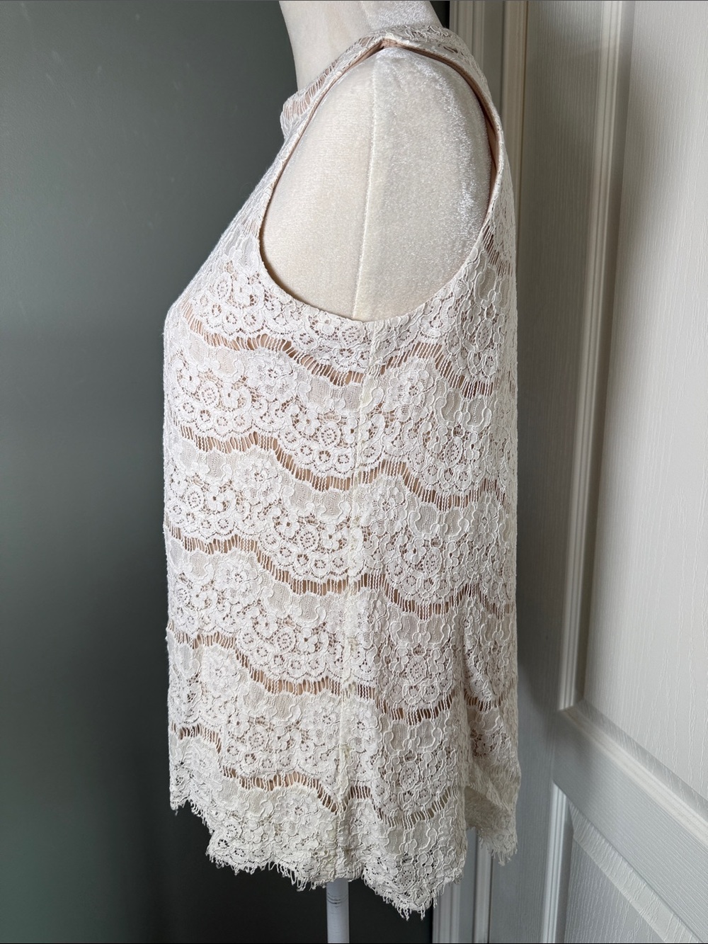 Rose & Olive Ivory Lace Mock Neck Sleeveless Blouse Size M Lined - Picture 3 of 7